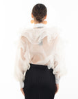 Multi Layer ruffles design sheer organza shirt in White