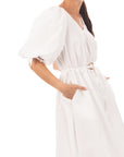 Oversized puff sleeve midi dress in White