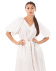 Oversized puff sleeve midi dress in White