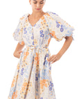 Oversized puff sleeve midi dress in Multi color floral print