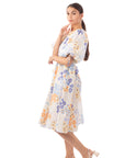 Oversized puff sleeve midi dress in Multi color floral print