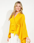 Full pleated Kimono sleeves cardigan top and tie dye print maxi skirt in Yellow