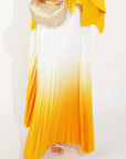 Full pleated Kimono sleeves cardigan top and tie dye print maxi skirt in Yellow