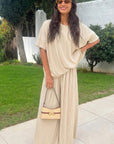 Oversized comfort stretch-jersey top and Relaxed-fit trousers in Beige