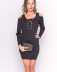 Cold shoulder Sparkle knit bodycon party dress