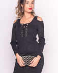 Cold shoulder Sparkle knit bodycon party dress