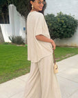 Oversized comfort stretch-jersey top and Relaxed-fit trousers in Beige
