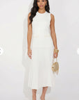 Pearl Bead Pointelle knit bodycon midi dress in White