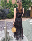 Chiffon Cross Wrap Maxi Dress in cat print