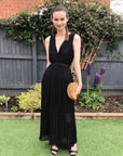 Chiffon Cross Wrap Maxi Dress in Black