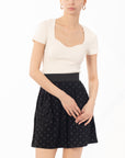 Black color Skater Skirt in Sliver Floral Lace
