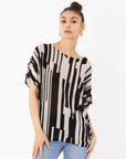 Multi Stripe print mesh Top (Black)