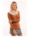 Dot Print with Crochet Collar Jumper