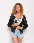 Black Floral Crochet Cardigan (3A)
