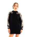 Shoulder sequin design long jumper in black