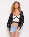 Black Floral Crochet Cardigan (3A)