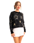 Sequin embellished with stars design knit jumper in black
