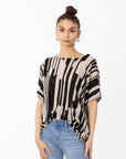 Multi Stripe print mesh Top (Black)
