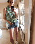 Floral Print Sleeveless Shirt (Green)