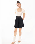 Black color Skater Skirt in Sliver Floral Lace