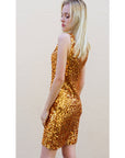 Plain color sequin V neck dress (Gold)