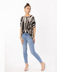 Multi Stripe print mesh Top (Black)