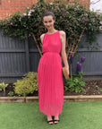Pleated Full Length Maxi Dress in salmon pink