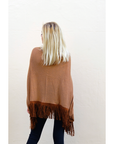 Camel color Knitted cape with Faux Leather Tassel