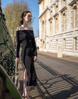 Off shoulder knit bodycorn midi dress in Black