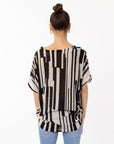 Multi Stripe print mesh Top (Black)