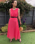 Chiffon pleated full length wedding maxi dress (Salmon pink)