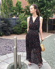 Chiffon Cross Wrap Maxi Dress in cat print