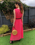 Chiffon pleated full length wedding maxi dress (Salmon pink)