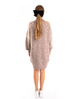 Super Soft Fine Knit Plain Color Funnel Neck Long Jumper in Beige