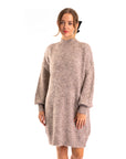 Super Soft Fine Knit Plain Color Funnel Neck Long Jumper in Beige