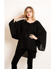 Chiffon Long Sleeves Cape/Top(BLACK)