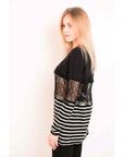 Stripe Print with Lace Bust Design Top (BLACK)