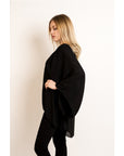 Chiffon Long Sleeves Cape/Top(BLACK)