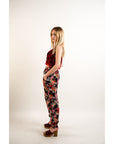 Floral print elasticated waist Cotton Trousers (BLACK)