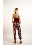 Floral print elasticated waist Cotton Trousers (BLACK)