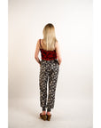 Leaves print elasticated waist Cotton Trousers (BLACK)