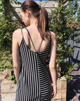 Double strip black white stripe Maxi dress