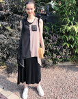 Chiffon Long Top Plain Cotton Maxi Dress(BLACK)