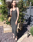 Double strip black white stripe Maxi dress