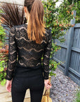 Long sleeves lace top in black