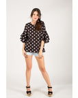 Dot Dot Print Frilled sleeves Top
