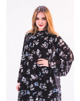 Multi floral print chiffon flowy shirt (BLACK)