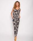 Floral print cotton tassel vest top and trousers suits co-ords (BLACK)