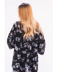 Multi floral print chiffon flowy shirt (BLACK)
