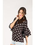 Dot Dot Print Frilled sleeves Top